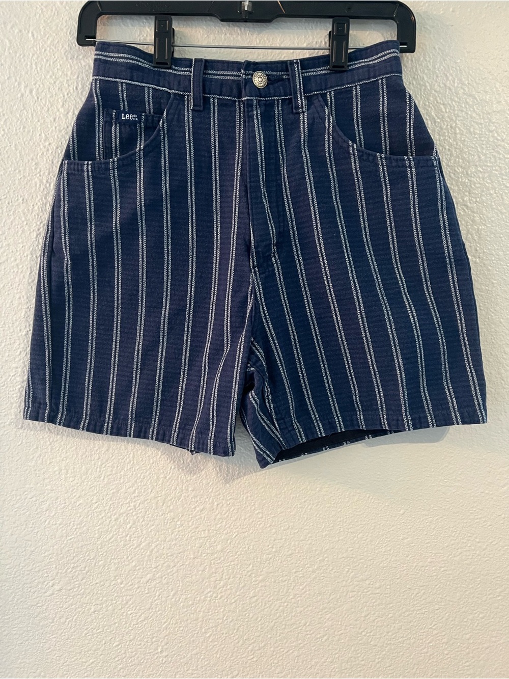 Lee Navy and White Pinstripe Bermuda Shorts